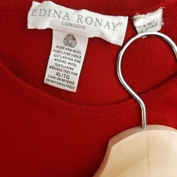 EDINA RONAY | London 100% Merino Wool Vintage Crewneck Sweater Red Sz M - Picture 7 of 7